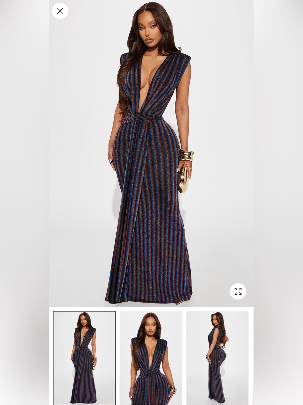 Sleeveless V-Neck Striped Maxi Dress in Multicolor